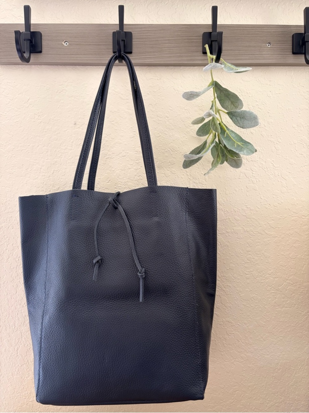 Italian Leather Tote Navy Pebbled Minimalist Shoulder Bag Made in Italy